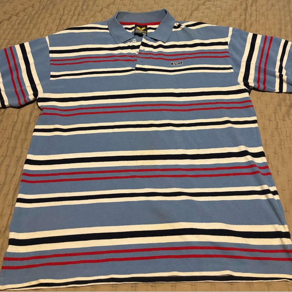 Y2K Avirex Tricolor Striped Polo Shirt Size XL